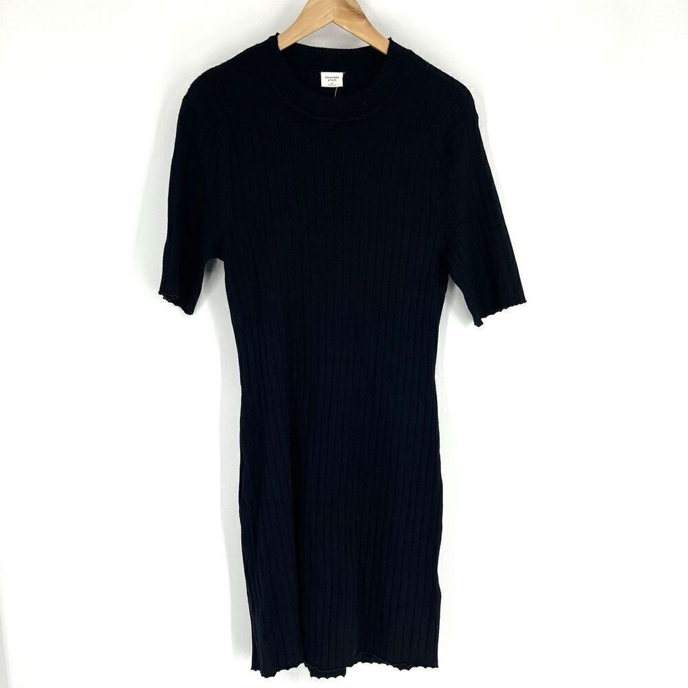 Abercrombie & Fitch Dress Size XL Women Black Bodycon Ribbed Knit Sheath Stretch